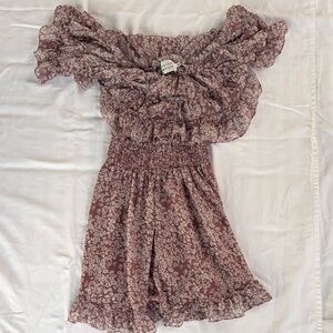 Hello Molly Mauve Floral Off-Shoulder Romper